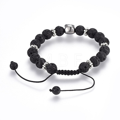 Adjustable Natural Lava Rock Braided Bead Bracelets BJEW-JB03976-1