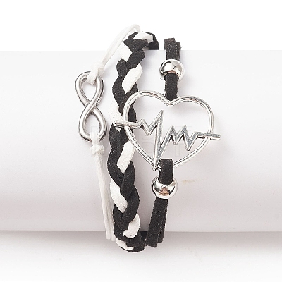 Alloy Heart Beat & 304 Stainless Steel Infinity Links Multi-strand Bracelet BJEW-TA00190-03-1