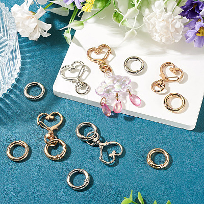 10Pcs 2 Colors Heart Alloy Swivel Snap Hook Clasps & 10Pcs 2 Colors Alloy Spring Gate Rings Findings Kits FIND-TADJ0001-23-1