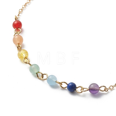 Chakra Theme Natural Mixed Gemstone Link Anklets AJEW-AN00520-1