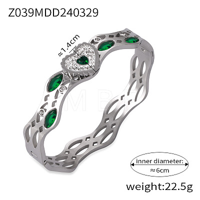 304 Stainless Steel Pave Cubic Zirconia Bangles FS-WG9DD70-05-1