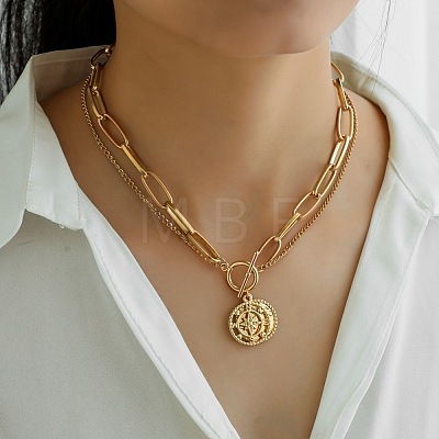 Alloy Star Compass Pendant 2-Strand Chain Necklaces with OT Clasps for Women WGF2DEA-01-1