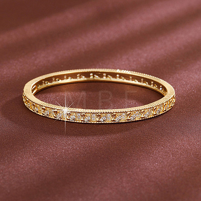 Brass Pave Full Clear Cubic Zirconia Number 2 Hinged Cuff Bangles for Women WGDF143-01-1