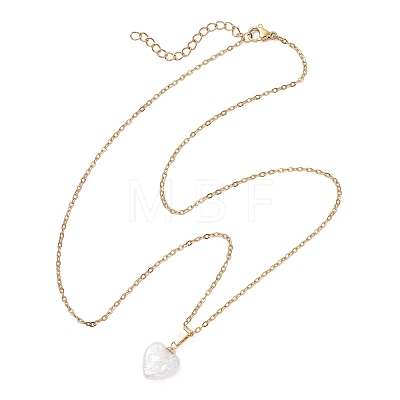 Baroque Natural Keshi Pearl Heart Pendant 304 Stainless Steel Cable Chain Necklaces for Women NJEW-JN05964-1