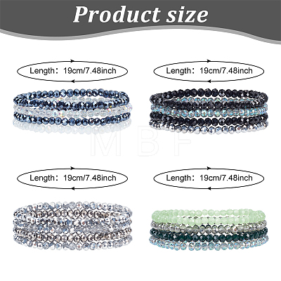 ANATTASOUL 4 Sets 4 Color Sparkling Glass Beaded Stretch Bracelets Set BJEW-AN0001-67-1