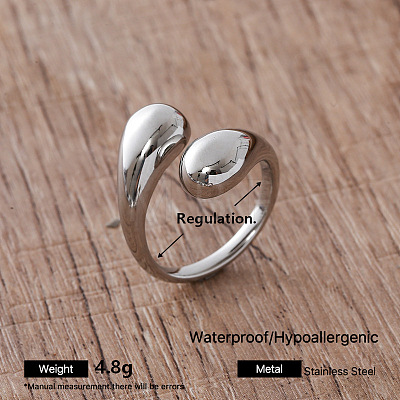 Irregular 304 Stainless Steel Cuff Open Rings for Women AJ8758-5-1