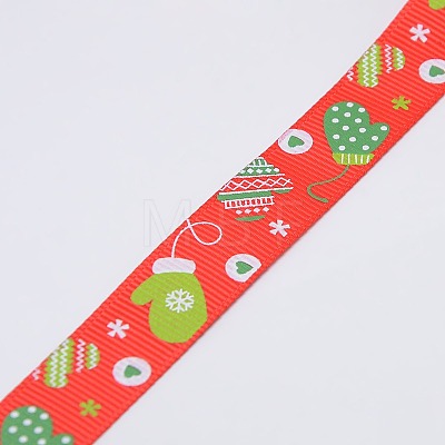 Christmas Gloves Printed Grosgrain Ribbon for Christmas Gift Package SRIB-D009-25mm-01-1