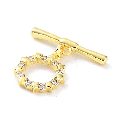 Rack Plating Brass Micro Pave Clear Cubic Zirconia Toggle Clasps KK-P247-13G-1