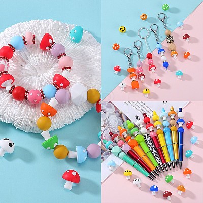 10Pcs 10 Colors Mushroom Silicone Focal Beads JX900A-01-1