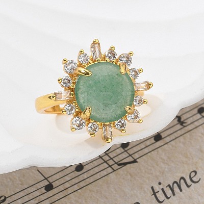 Sunflower Natural Green Aventurine Finger Rings RJEW-B113-03G-03-1