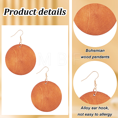 ANATTASOUL 8 Pairs 8 Colors Blank Flat Round Wood Dangle Earrings with Iron Pins for Women EJEW-AN0004-26-1