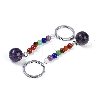 Natural Amethyst Round Beaded Keychain G-H076-01P-03-1