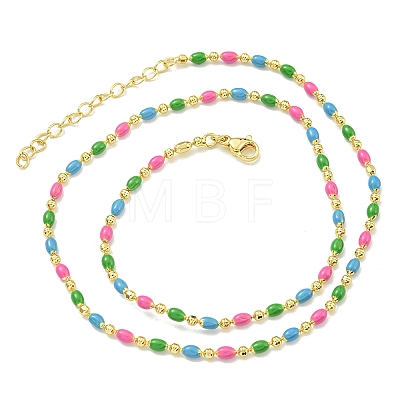 Brass Enamel Column Link Chain Necklaces NJEW-H039-11B-01G-1