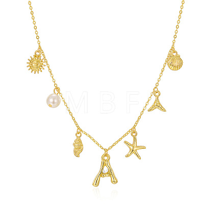 Bohemian Summer Beach Style 18K Gold Plated Shell Shape Initial Pendant Necklaces IL8059-26-1