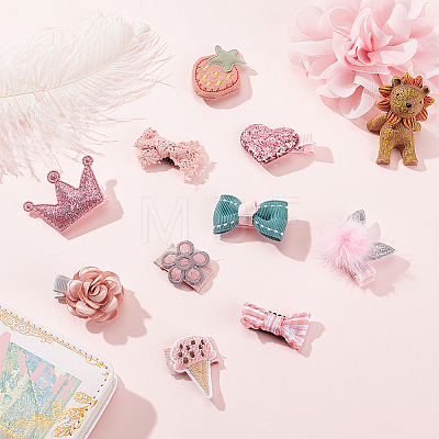 Olycraft 2 Sets Cute Polyester & Cotton Hair Clips Set OHAR-OC0001-04-1