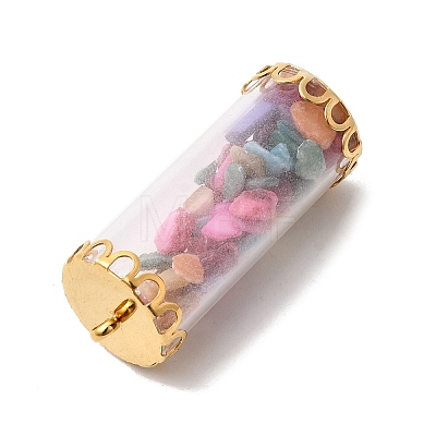 Glass Tube with Natural & Synthetic Mixed Gemstone Chip Beads Inside Pendants FIND-B054-01G-04-1