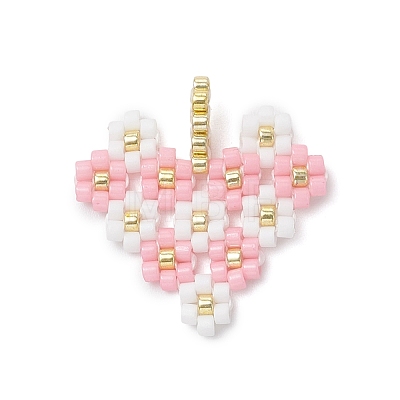 4Pcs MIYUKI Glass Seed Beaded Heart with Flower Pendants PALLOY-MZ01113-1