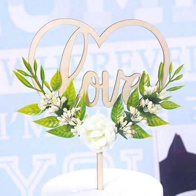 Heart with Word Love Wood Cake Toppers HULI-PW0002-157-1