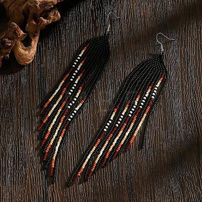 Handmade Bohemian Glass Seed Bead Beaded Chandelier Earrings UU5270-1