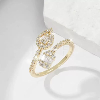Brass Micro Pave Cubic Zirconia Teardrop & Rectangle Cuff Open Rings for Women WG82DA3-01-1