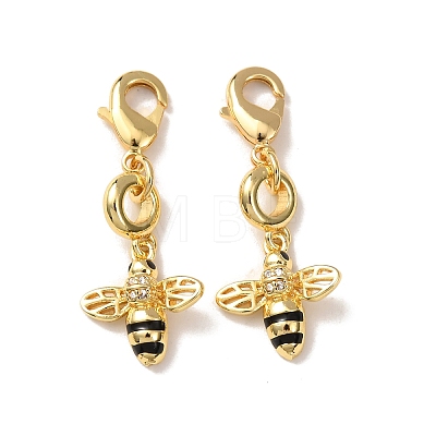 Bees Brass Micro Pave Cubic Zirconia and Enamel Pendant Decorations KK-T083-01J-G-1
