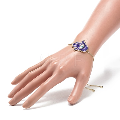 Glass Seed Braided Hamsa Hand with Evil Eye Link Slider Bracelet BJEW-MZ00004-1