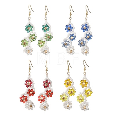 Flower Glass Seed Beaded Dangle Earrings EJEW-MZ00775-1