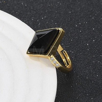 Rhombus Natural Obsidian Finger Rings RJEW-B113-01G-07-1