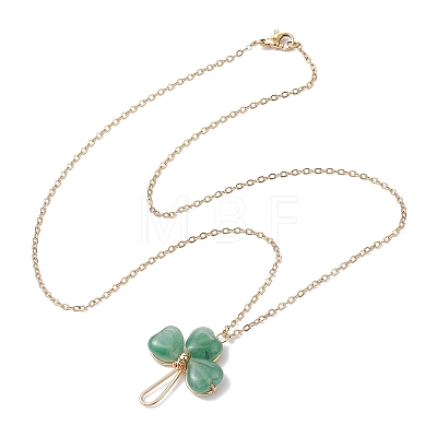 Natural Green Aventurine Shamrock Pendant Necklace NJEW-JN05023-01-1