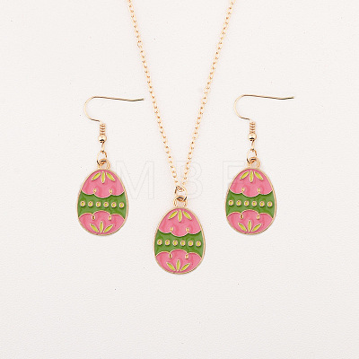 Easter Egg Alloy Enamel Pendant Necklace & Dangle Earrings Sets FS-WG38758-07-1