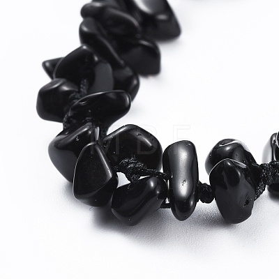 Adjustable Natural Obsidian Chip Beads Braided Bead Bracelets BJEW-JB04392-03-1