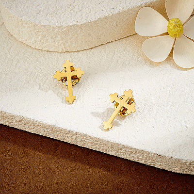 4Pcs Cross Stainless Steel Lapel Pin Back Brooches for Backpack Clothes JEWB-GA0001-53G-1