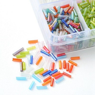 96G 8 Colors Transparent Colours Rainbow Glass Bugle Beads SEED-YW0002-34-1