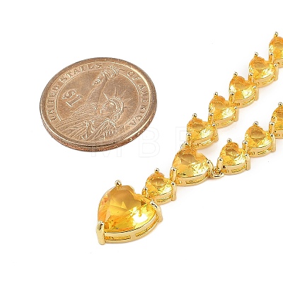Brass Full Yellow Cubic Zirconia Heart Pendant Necklaces for Women NJEW-M079-01A-1