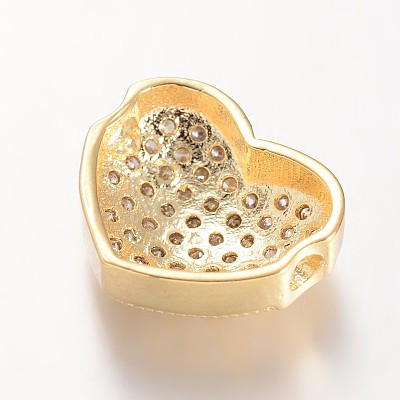 Heart Brass Micro Pave Cubic Zirconia Beads ZIRC-L051-13G-FF-1