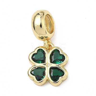 Saint Patrick's Day Brass Pave Cubic Zirconia Shamrock European Dangle Charms KK-P345-04G-01-1