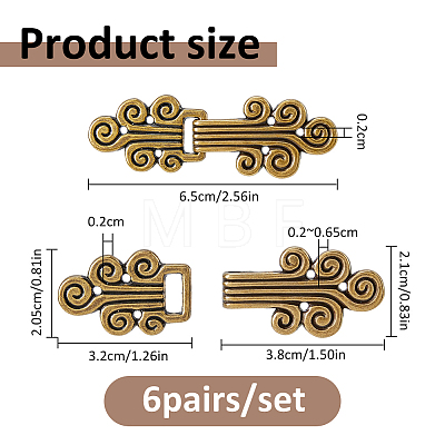 6 Pairs Vintage Cloud Pattern Alloy Buckle for Clothing & Bags BUTT-FH0001-043-1