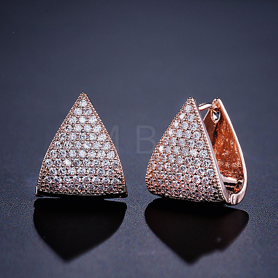 Brass Micro Pave Clear Cubic Zirconia Triangle Hoop Earrings FS-WG8FAD7-02-1