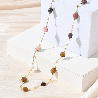 Natural Crazy Agate Faceted Flat Round Beaded Chain Necklaces with Matte Brass Beads GG-CBA37F5-01G-09-1