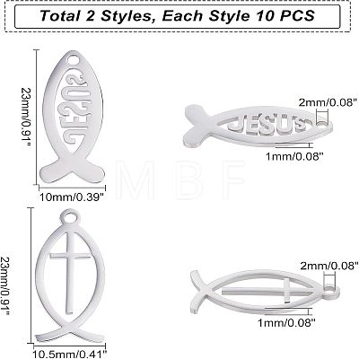 Unicraftale 20pcs 2 Style 201 Stainless Steel Pendants STAS-UN0028-41-1