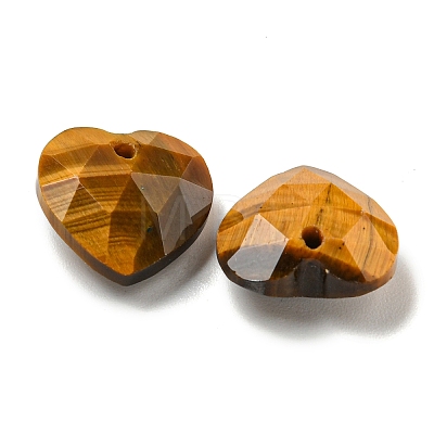 Natural Tiger Eye Faceted Heart Charms G-G123-01E-1
