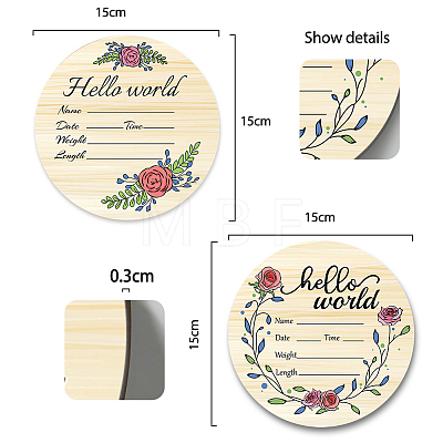 2Pcs 2 Style Single-face Printed Wooden Baby Photo Props DJEW-WH0600-004-1