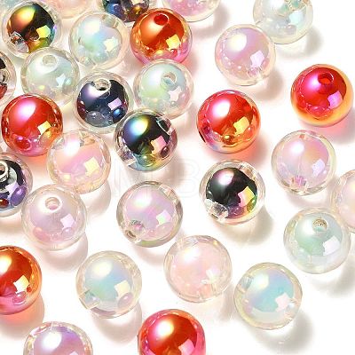 100Pcs UV Plating Transparent Rainbow Iridescent Acrylic Beads TACR-CJ0001-59-1