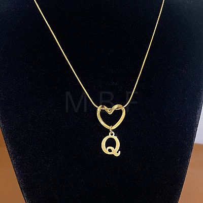 304 Stainless Steel Heart with Initial Pendant Necklaces for Women FS-WG4DC9E-17-1