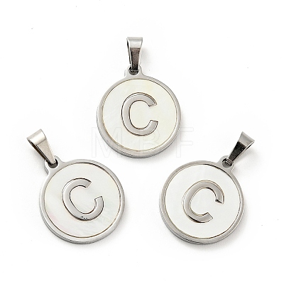 304 Stainless Steel with White Shell Pendants STAS-G268-01C-P-1