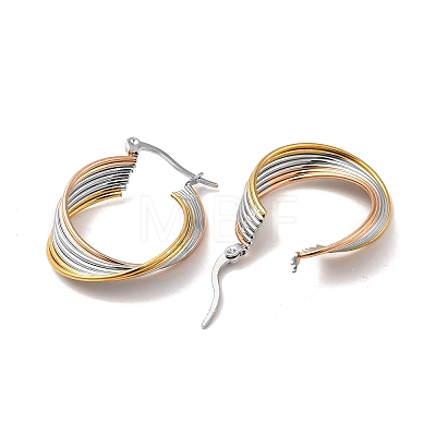 Tricolor 304 Stainless Steel Overlapping Circles Hoop Earrings for Women EJEW-F290-03M-1