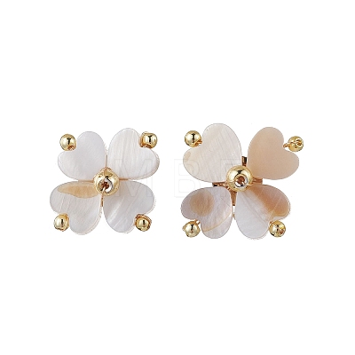 Clover Natural Freshwater Shell Stud Earrings EJEW-JE06387-1