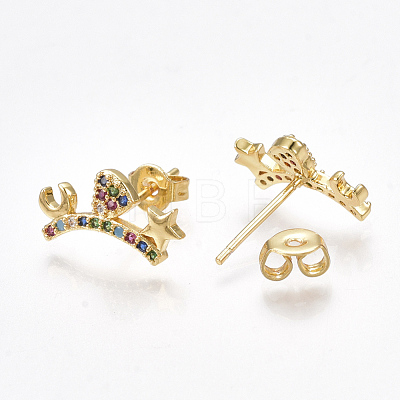 Brass Micro Pave Cubic Zirconia(Random Mixed Color) Ear Studs EJEW-S201-91-1