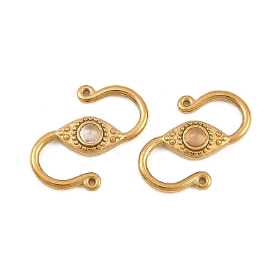 304 Stainless & Natural Rose Quartz S-Hook Clasps SA-CBA3073-02G-02-1