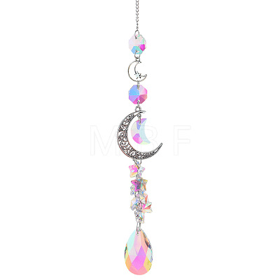 Glass Moon Hanging Suncatcher Pendant Decoration DJEW-PW0008-10A-1